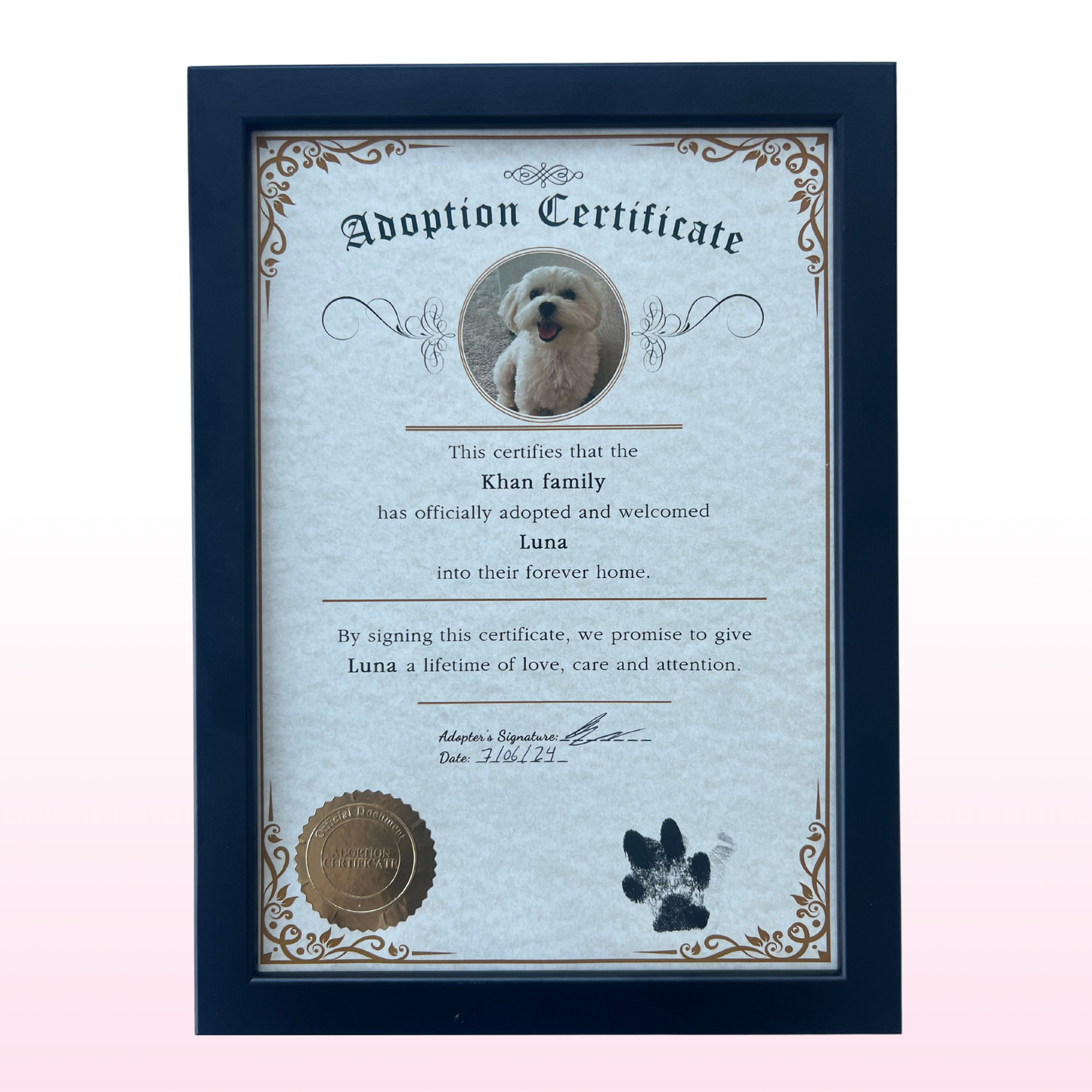 Personalized Pet Adoption Certificate™